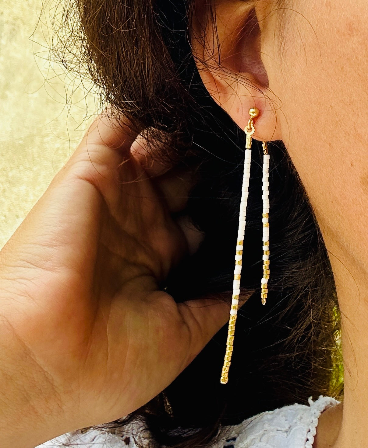 Boucles D'oreilles Clous Perles De Miyuki Argent 925 Plaqué Or - Minimalistes - Neuf Avec étiquettes