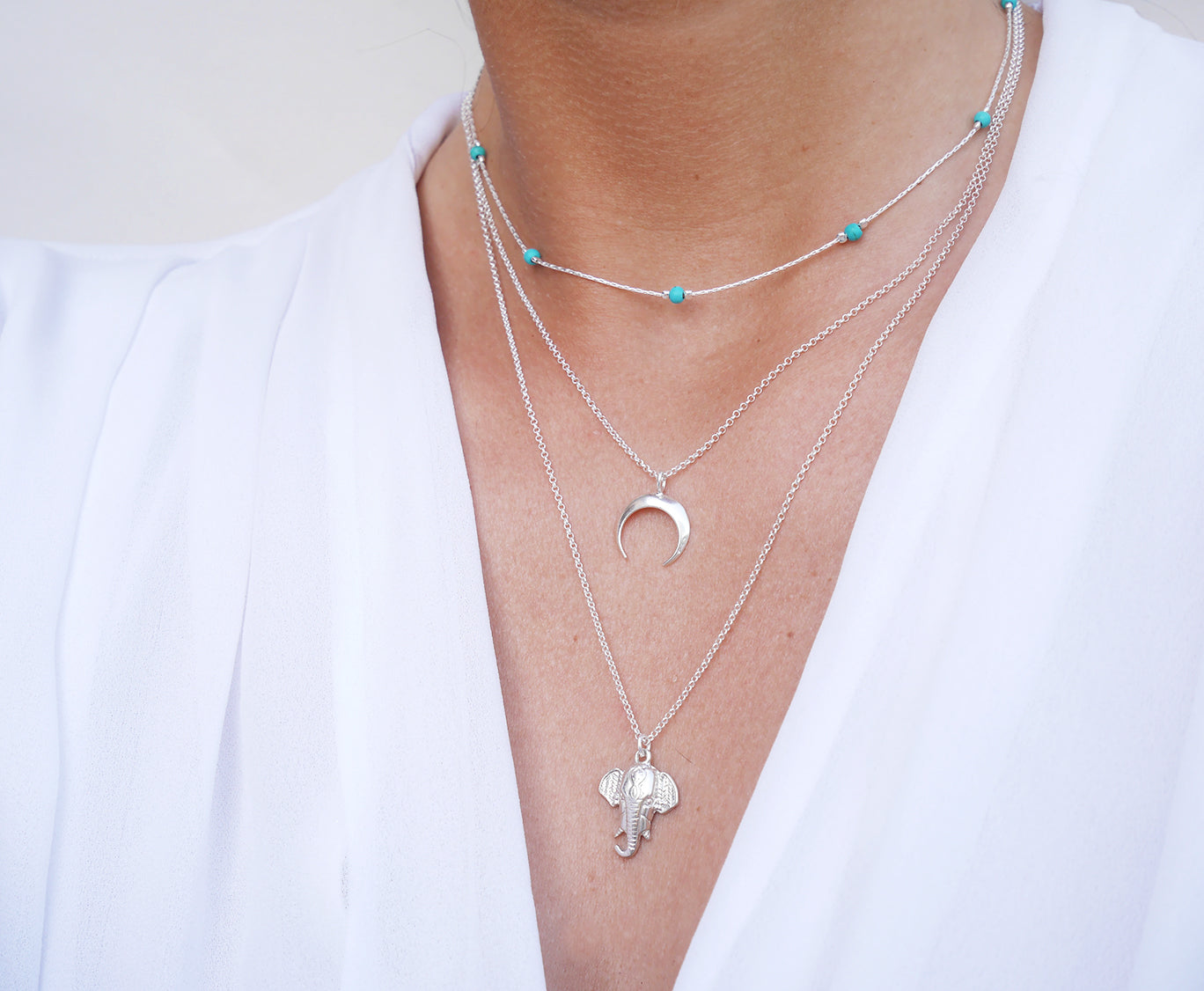 Ras du cou Haryana - Perles pierre Turquoise - Chaîne serpent - Argent 925