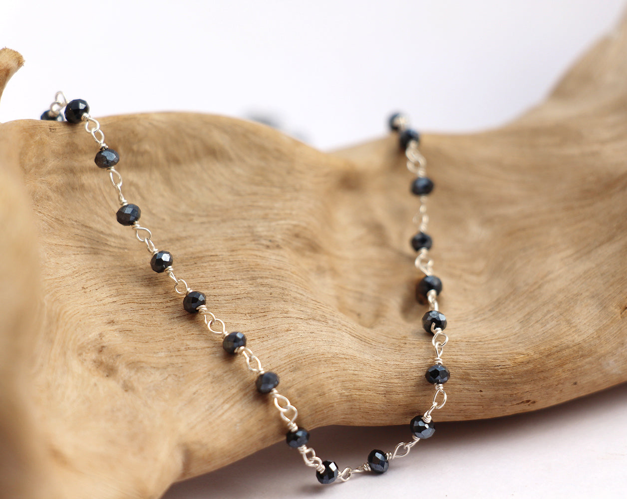 Ras de cou Bohémia - Pierres noires - Chaîne rosaire Argent 925