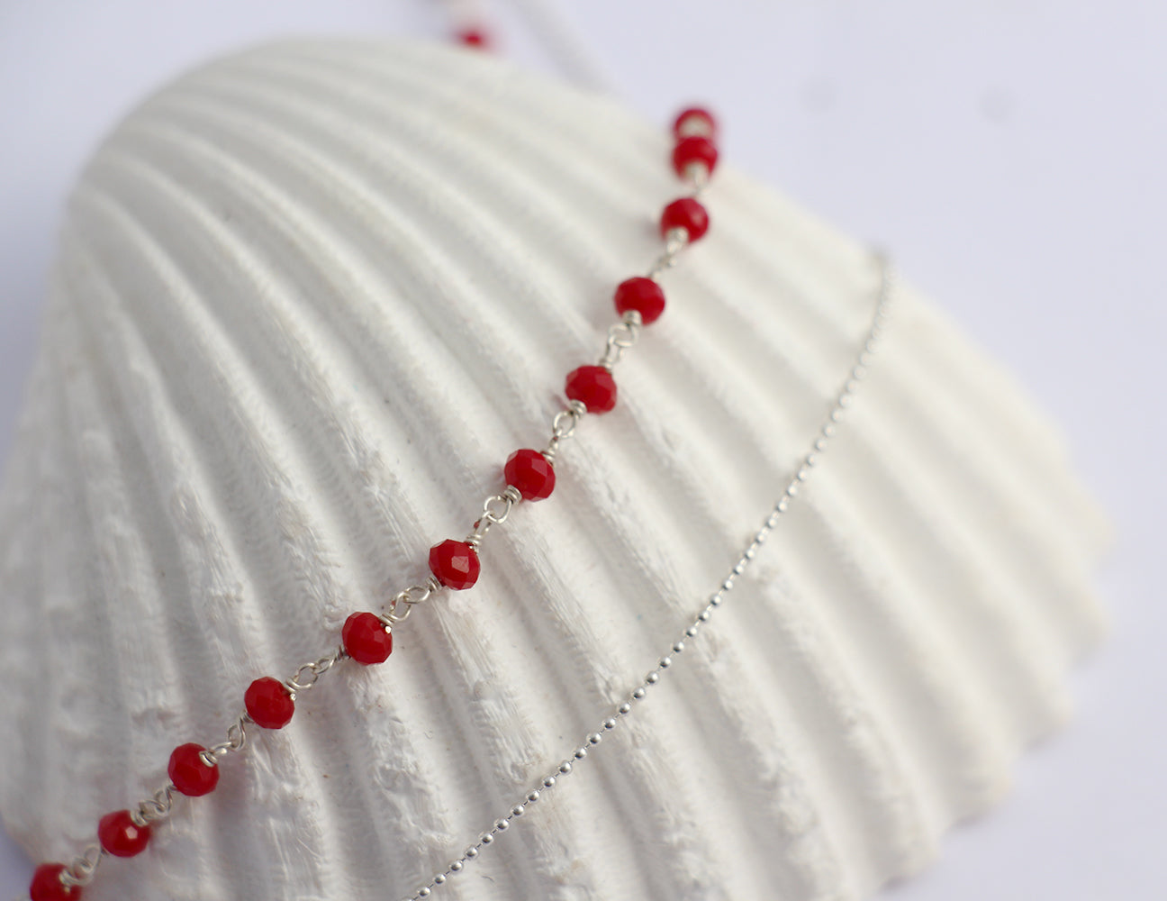 Bracelet de cheville Bohémia Double tours - Pierres rouge - Chaîne argent 925