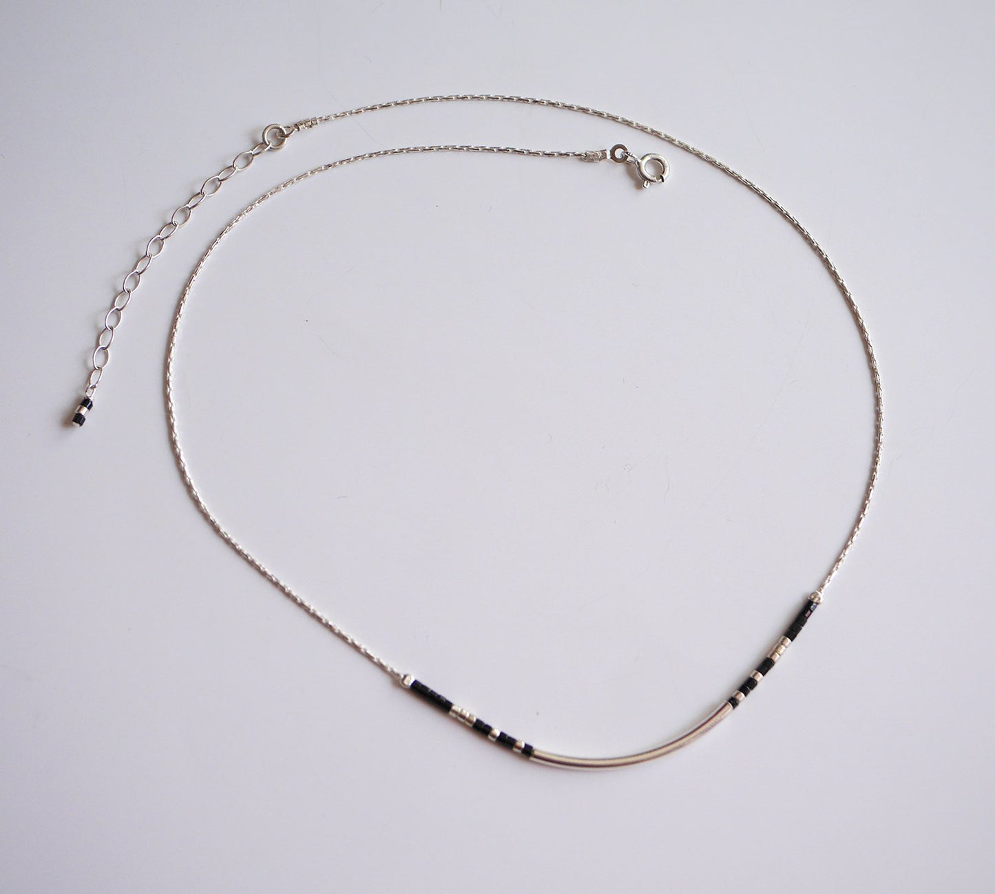 Collier Azalée - Perles miyuki noir argent - Tube - Argent 925