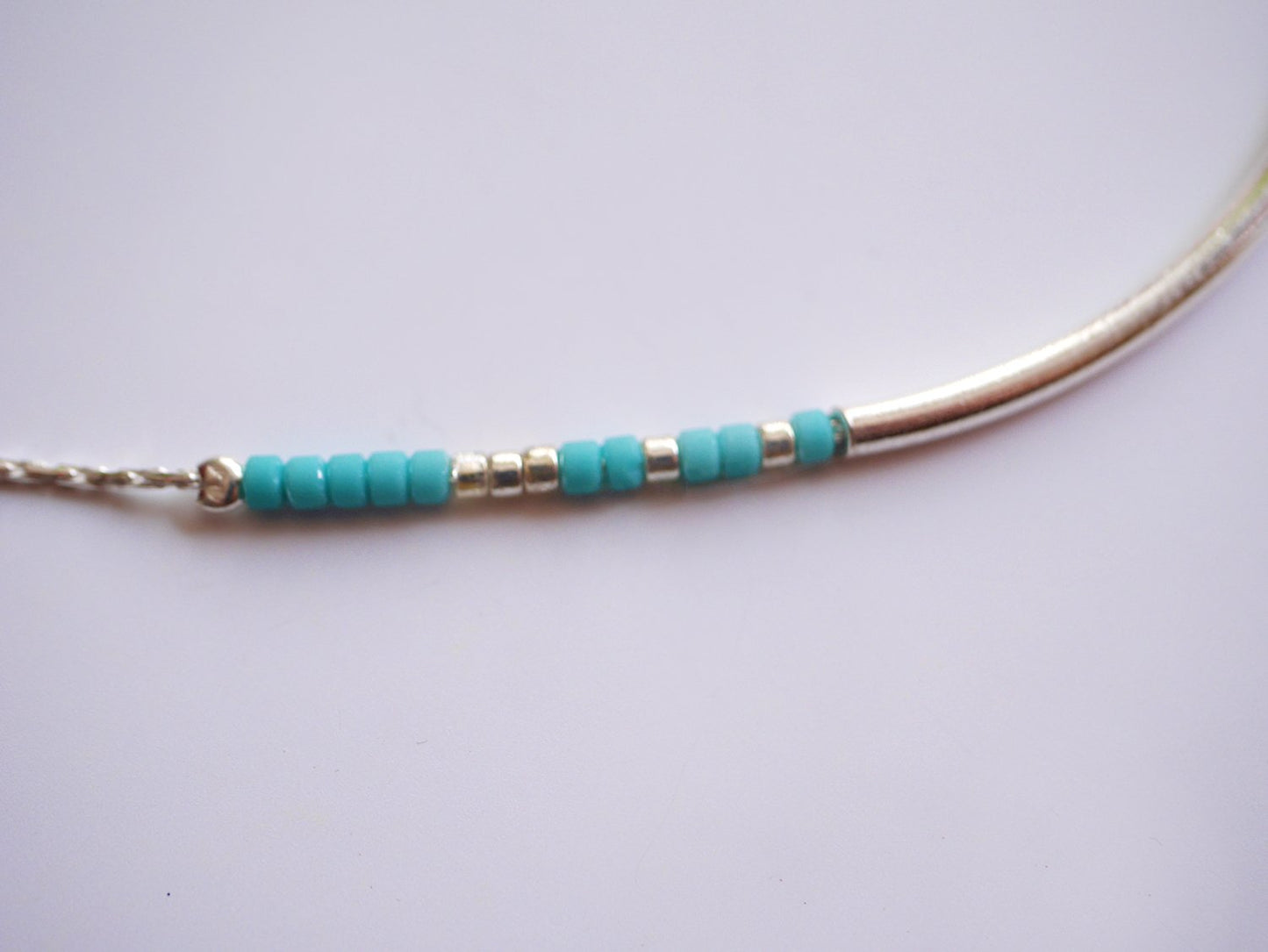 Collier Azalée - Perles pierre Turquoise - Tube - Argent 925