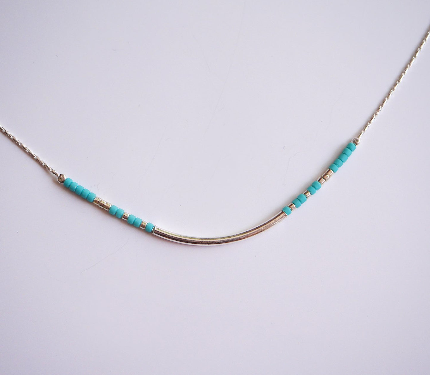 Collier Azalée - Perles pierre Turquoise - Tube - Argent 925