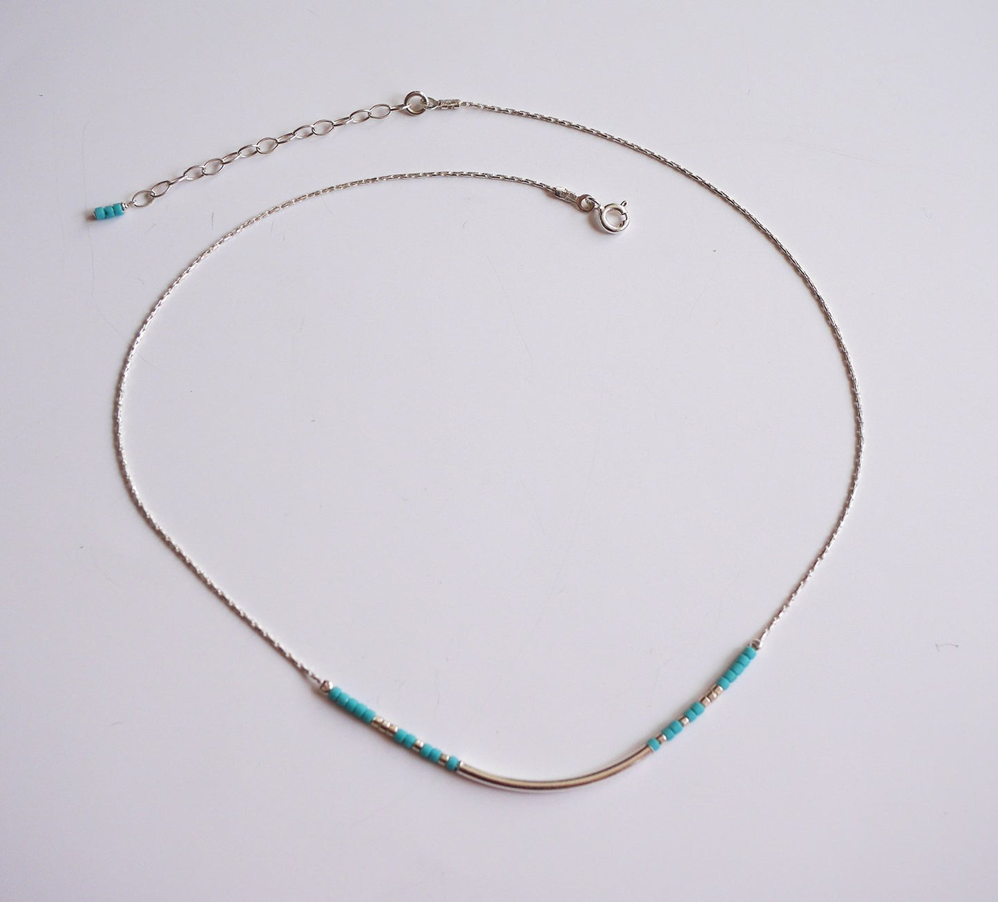 Collier Azalée - Perles pierre Turquoise - Tube - Argent 925