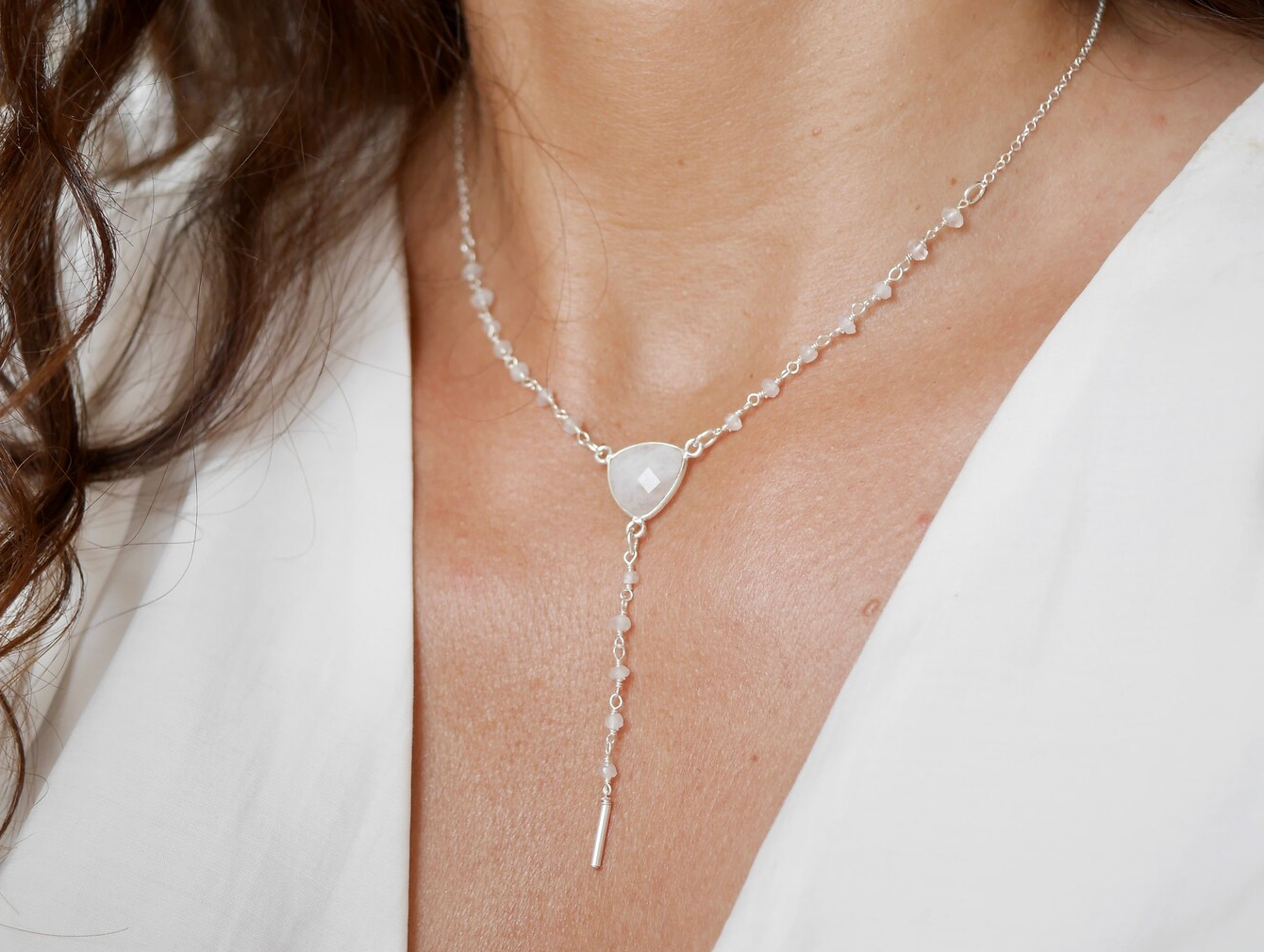 Collier Y Moonstone - Pierre de lune - Argent 925