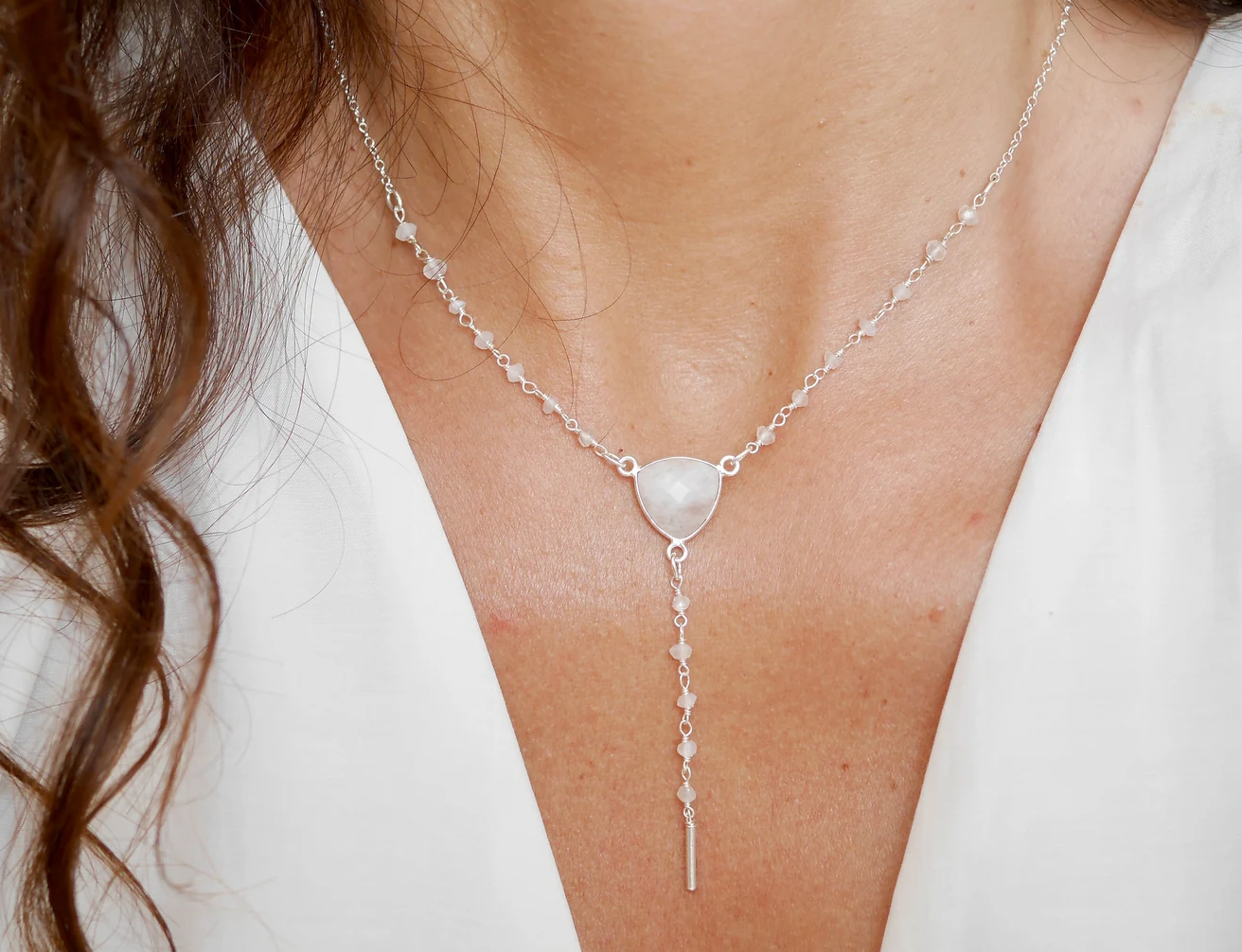 Collier Y Moonstone - Pierre de lune - Argent 925