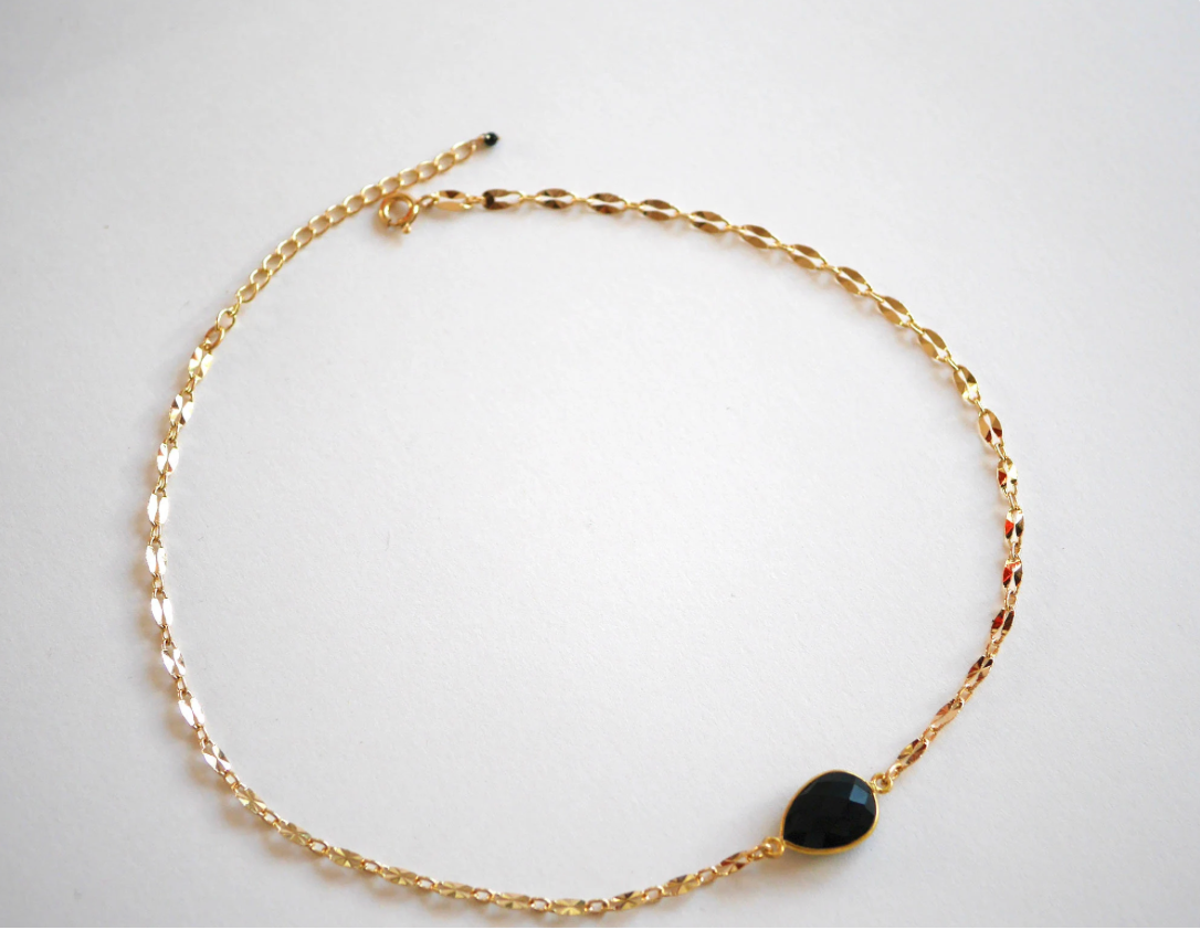 Lot de 3 Colliers plaqué or - Collier long lasso Y - Ras du cou - Empilable - à superposer - Noir et doré - Pierre Onyx noir