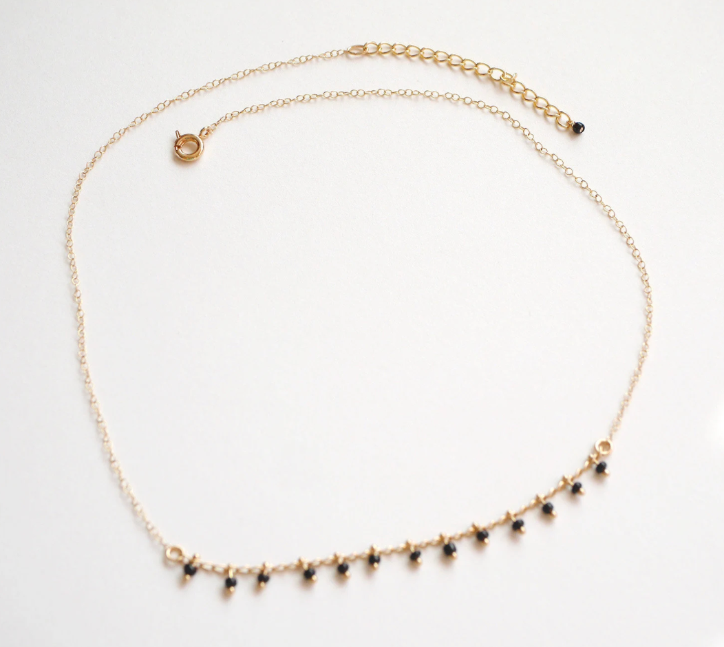 Lot de 3 Colliers plaqué or - Collier long lasso Y - Ras du cou - Empilable - à superposer - Noir et doré - Pierre Onyx noir