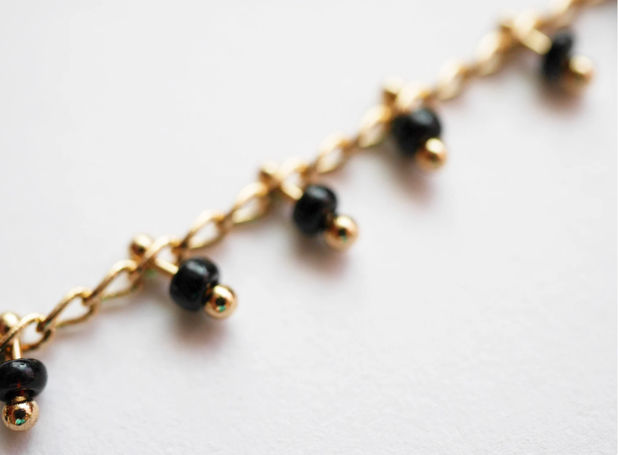 Lot de 3 Colliers plaqué or - Collier long lasso Y - Ras du cou - Empilable - à superposer - Noir et doré - Pierre Onyx noir