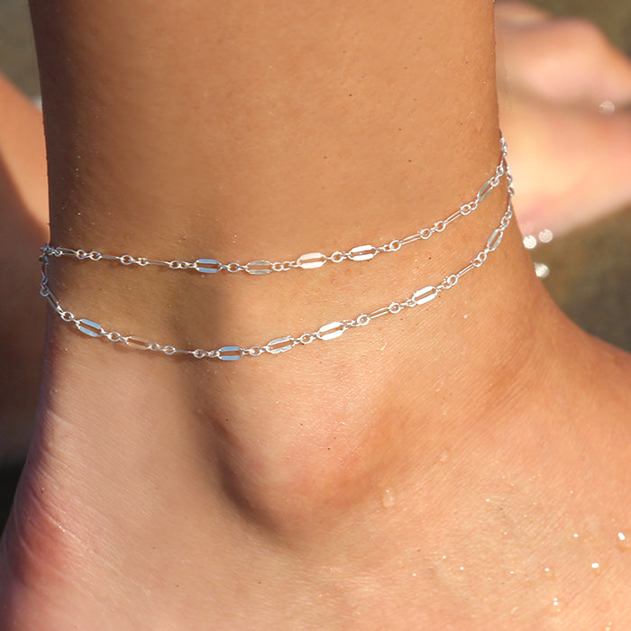 Bracelet de cheville Noellie - Double tours - Chaine maillons large - Double rangs - Argent 925