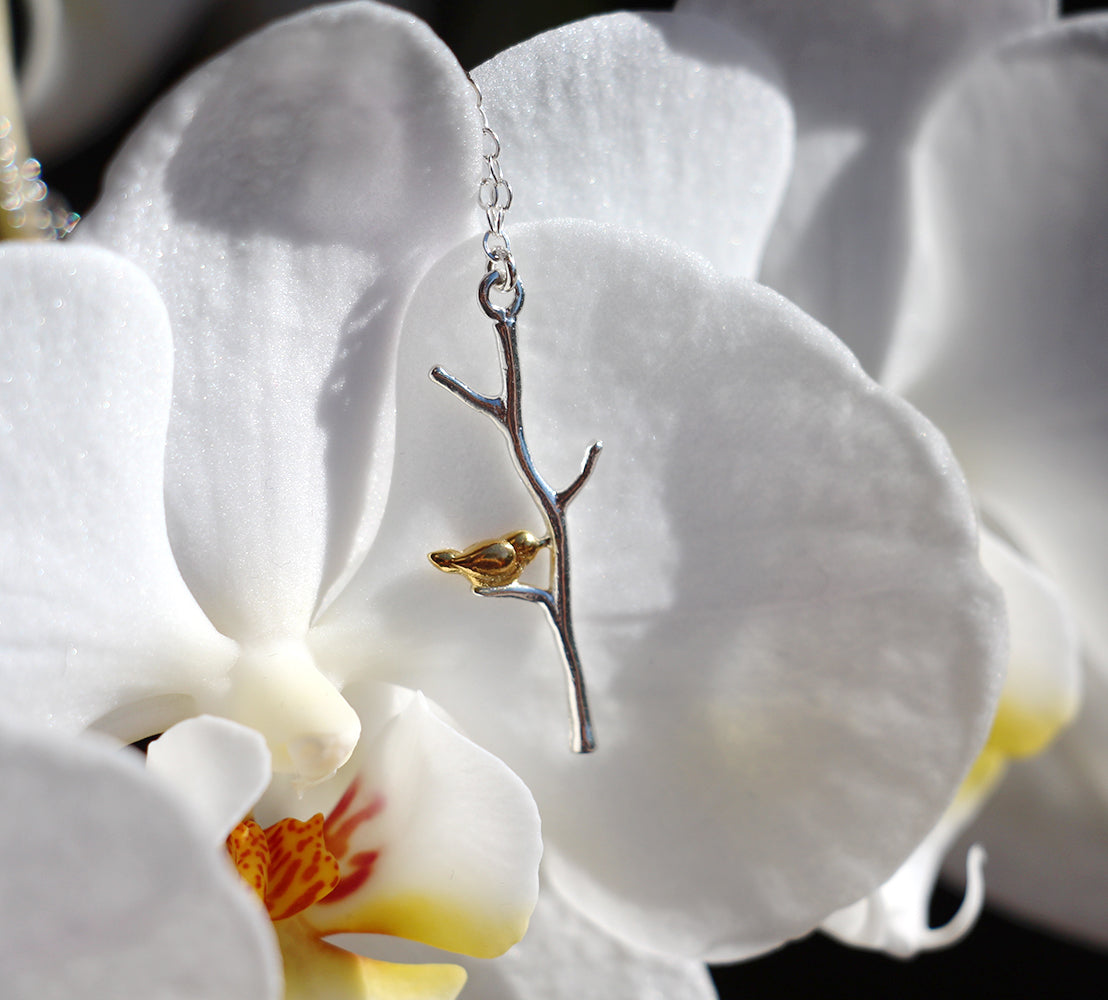 Collier Uccello - Oiseau sur la Branche - Argent 925 et doré