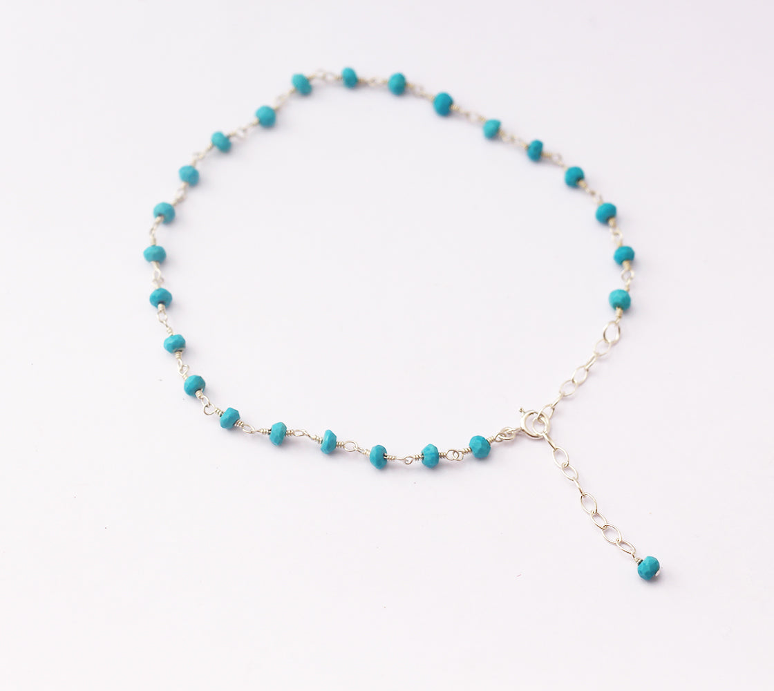 Bracelet de cheville Bohémia - Perles pierre Turquoise - Chaîne rosaire - Argent 925