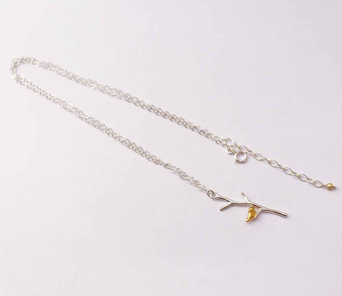 Collier Uccello - Oiseau sur la Branche - Argent 925 et doré