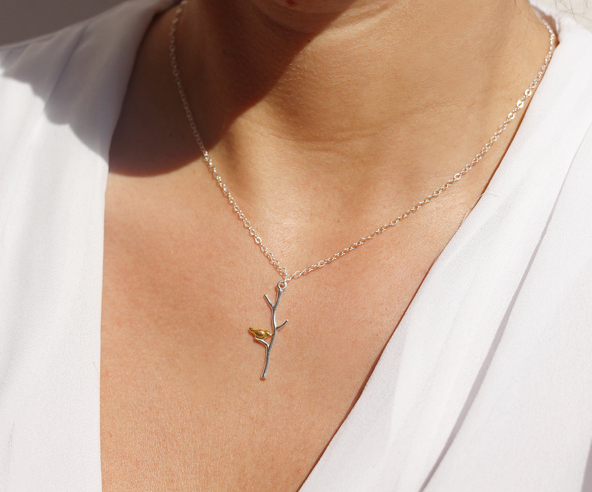 Collier Uccello - Oiseau sur la Branche - Argent 925 et doré