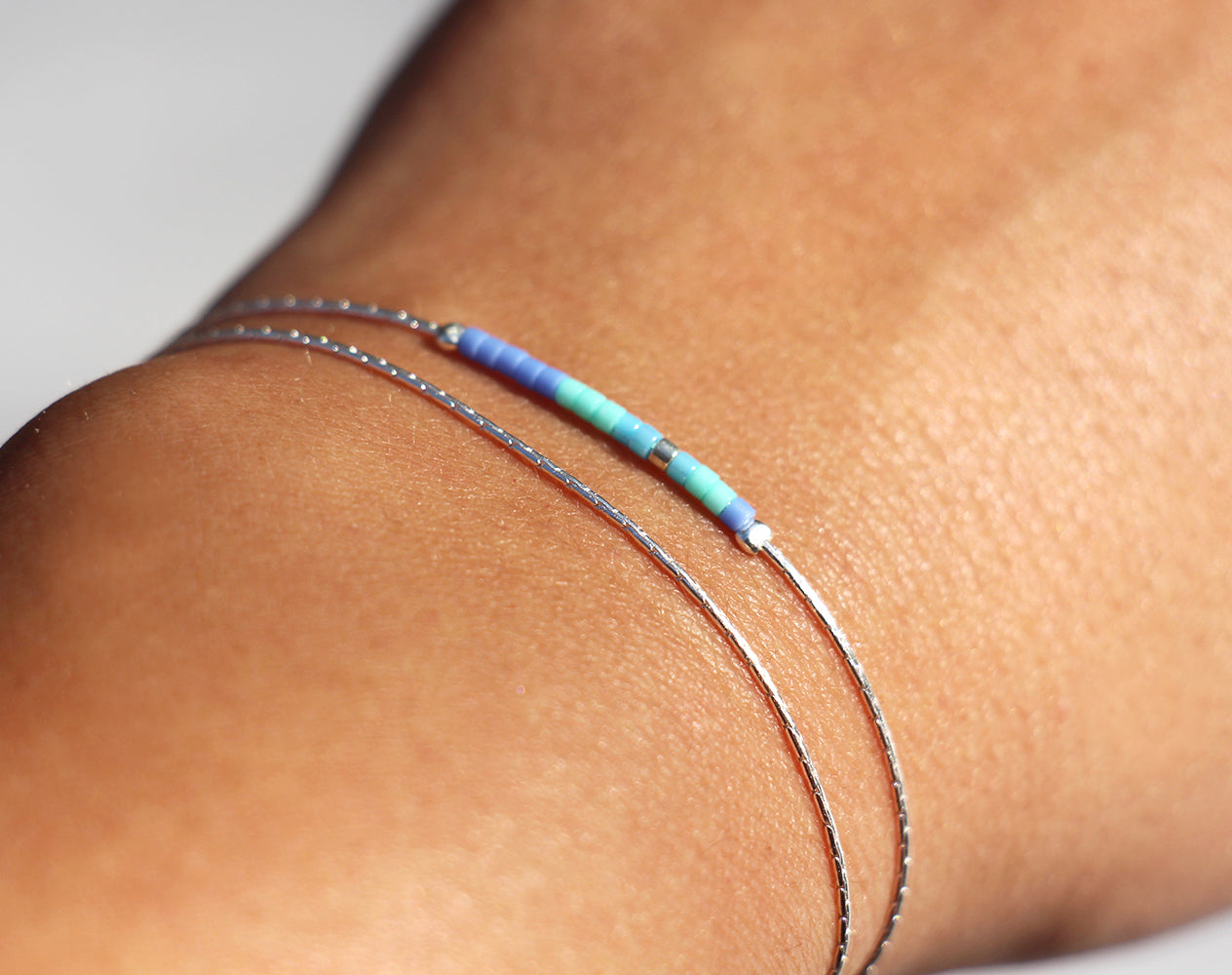 Lot de 3 bracelets argent minimalistes - perles, pierres de turquoise naturelle - perles miyuki bleu