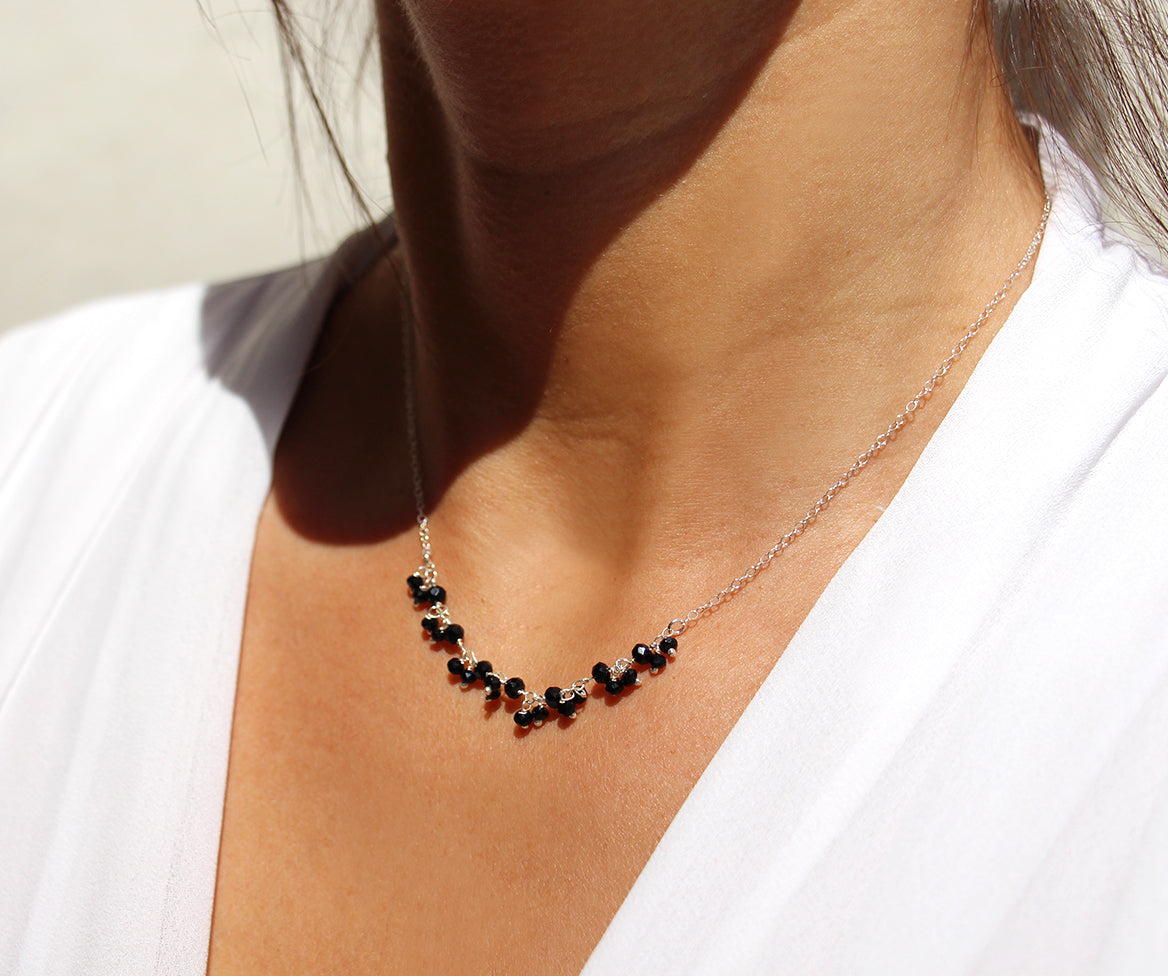 Collier Jaipur - Perles noires - Pierre Spinelle - Argent 925