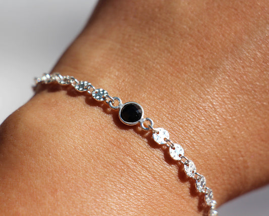 Bracelet Acanthe - Pierre Onyx noir - Chaîne cercles - Argent 925