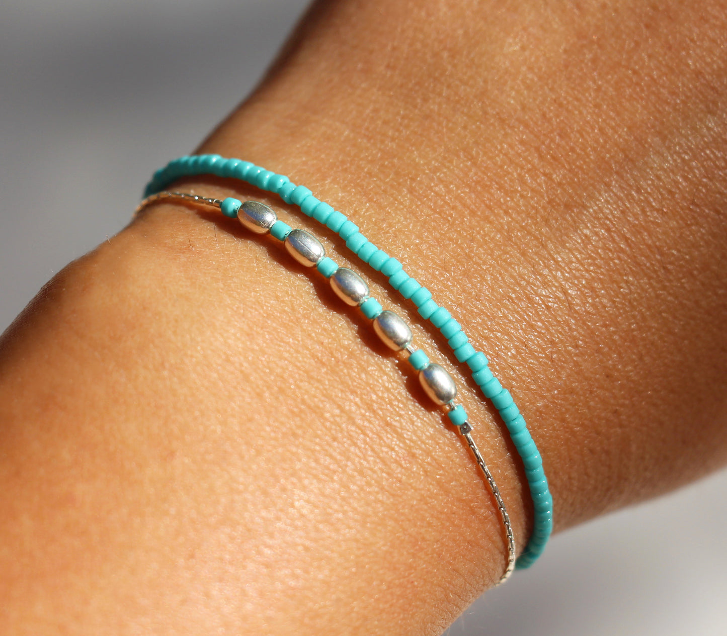 Bracelet Bangli - Perles pierre Turquoise - Perles ovales - Argent 925