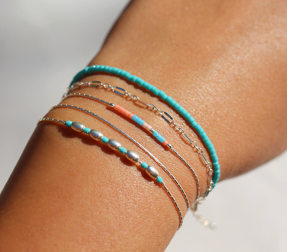 Bracelet Pondichery - Perles Pierre Turquoise - Argent 925