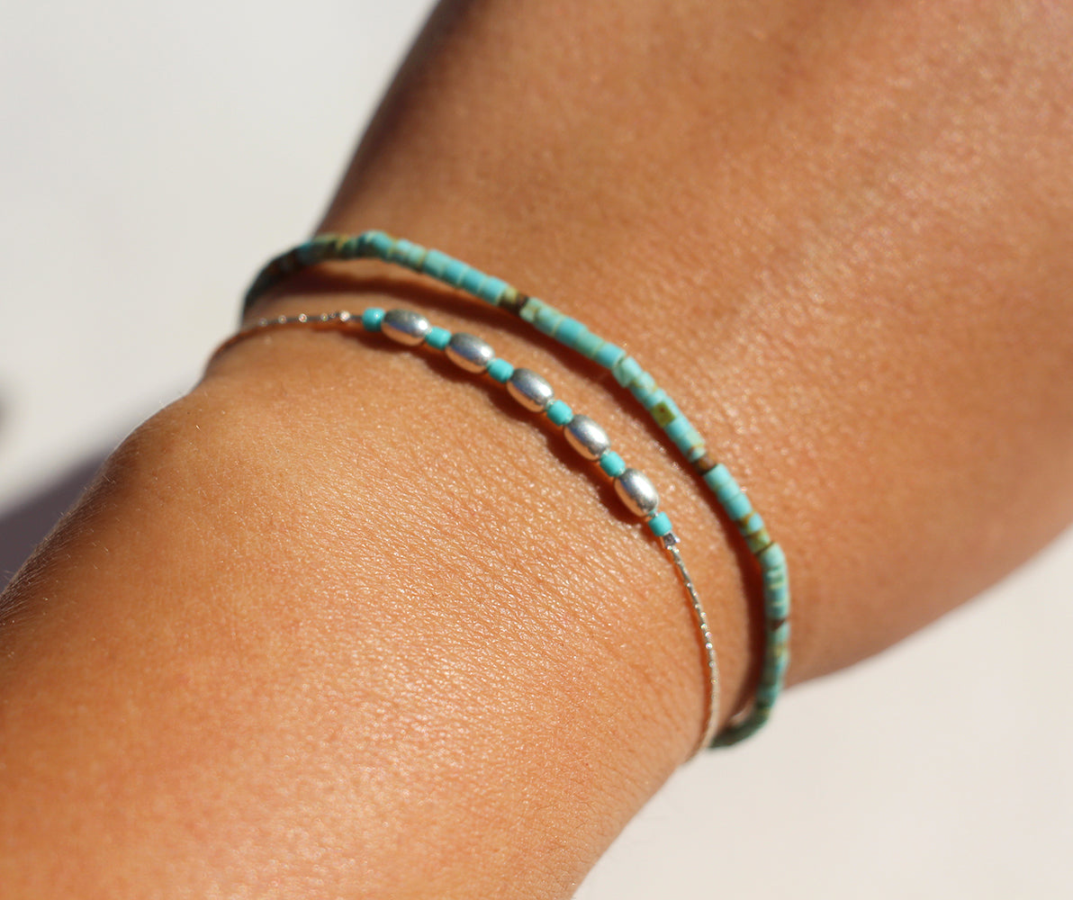 Bracelet Pondichery - Pierres turquoise naturelle bleu-vert - Argent 925