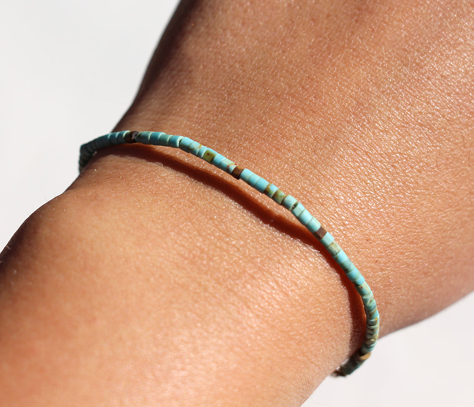 Bracelet Pondichery - Pierres turquoise naturelle bleu-vert - Argent 925