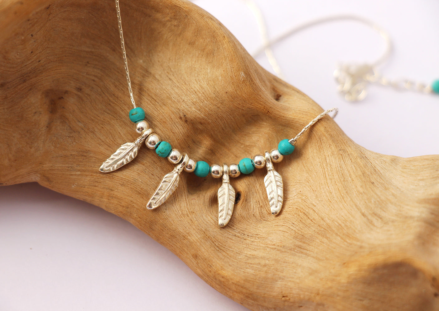 Collier Ayutthaya - Plumes - Perles pierre Turquoise - Argent 925