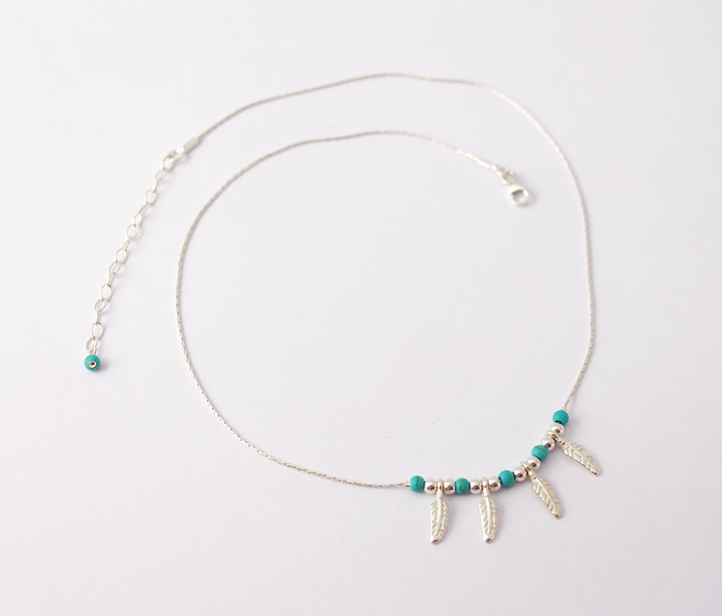 Collier Ayutthaya - Plumes - Perles pierre Turquoise - Argent 925