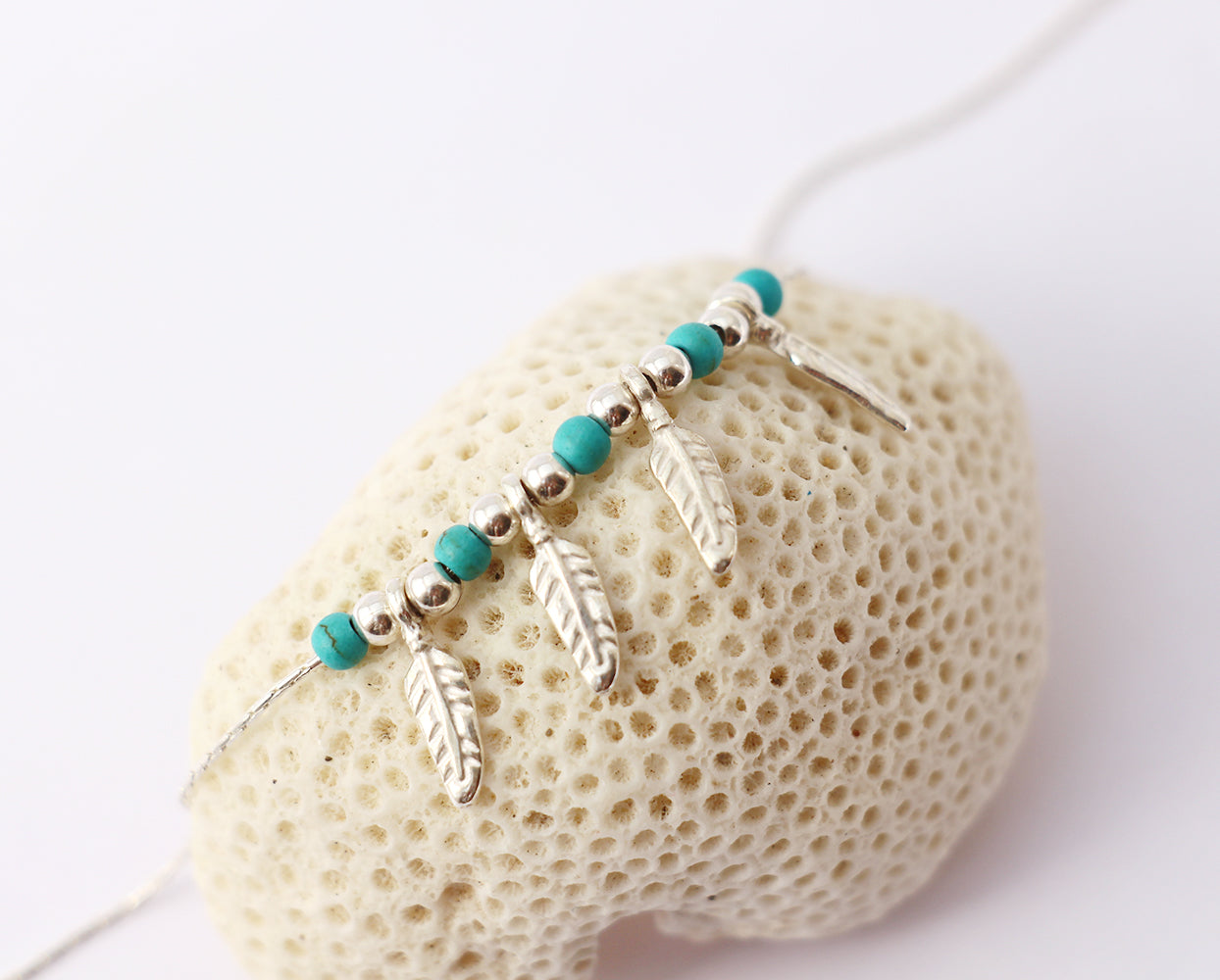 Collier Ayutthaya - Plumes - Perles pierre Turquoise - Argent 925