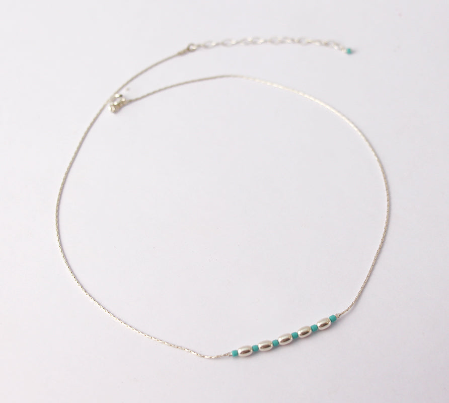 Collier Bangli - Perles pierre Turquoise - Perles ovales - Argent 925