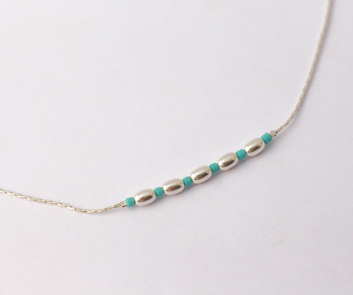 Collier Bangli - Perles pierre Turquoise - Perles ovales - Argent 925