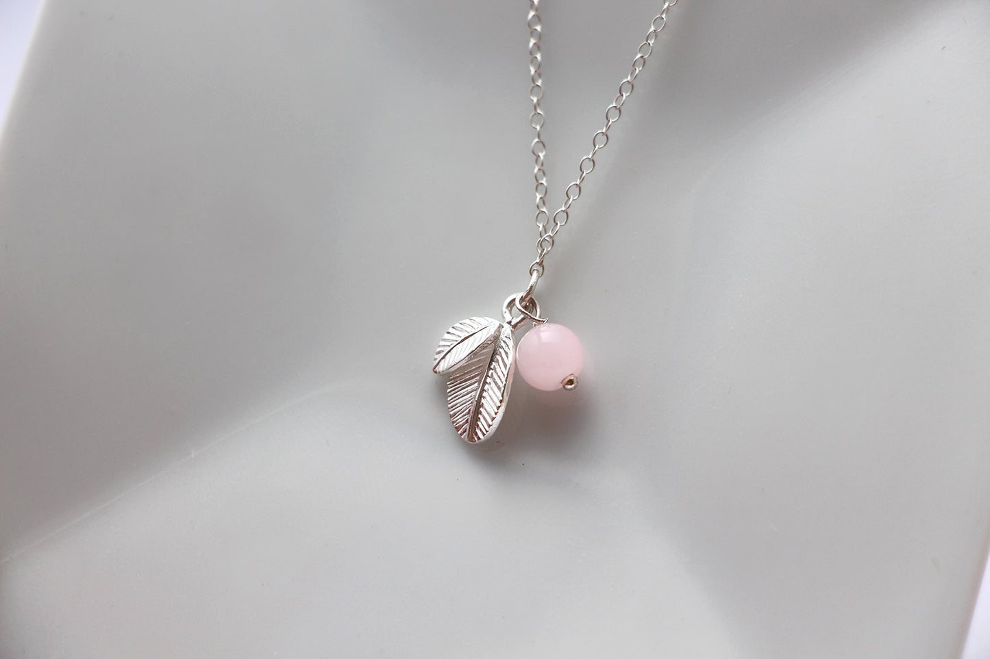 Collier Maëllys - Feuilles - Perle de verre Rose - Argent 925