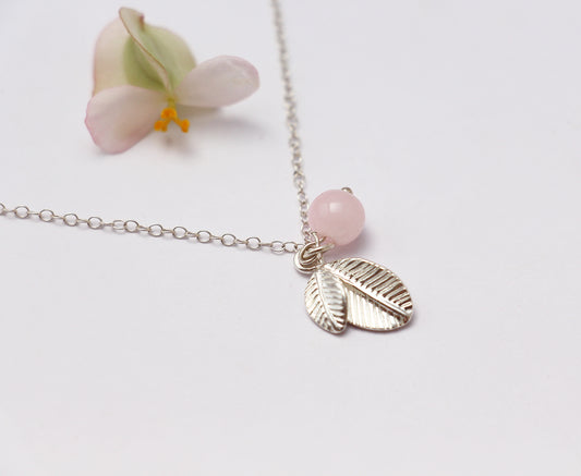 Collier Maëllys - Feuilles - Perle de verre Rose - Argent 925