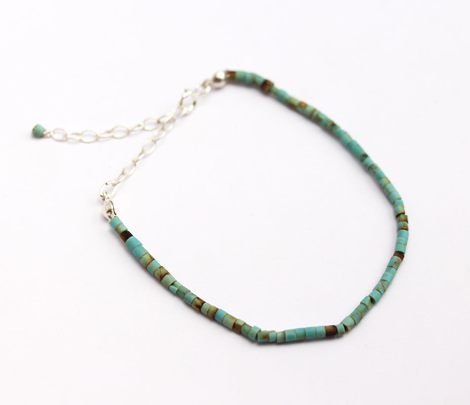 Bracelet de cheville Pondichery - Perles pierre Turquoise naturelle - Bleu-vert, marron - Argent 925