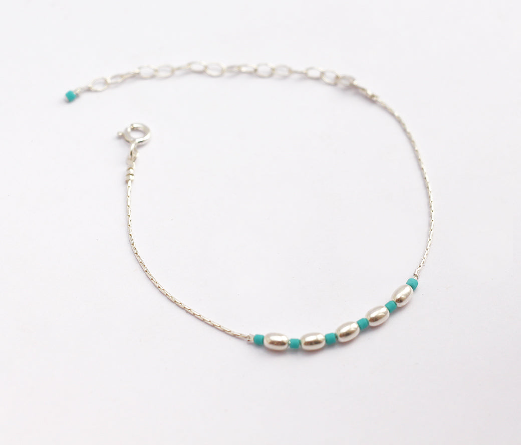 Bracelet Bangli - Perles pierre Turquoise - Perles ovales - Argent 925