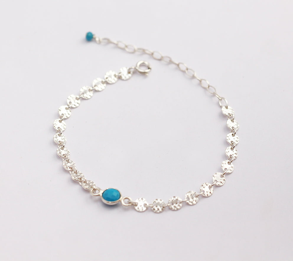 Bracelet Acanthe - Pierre Turquoise - Chaîne cercles - Argent 925