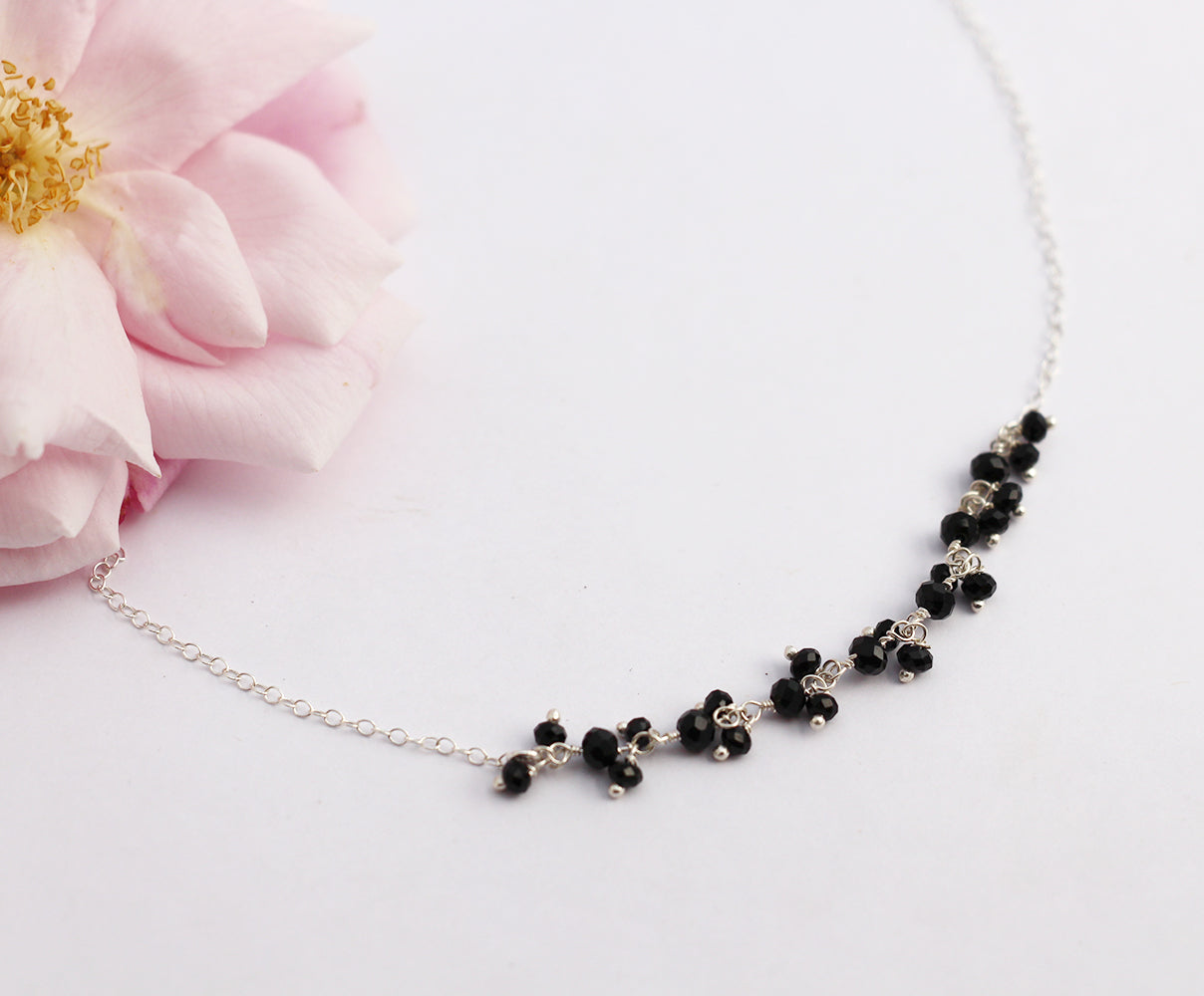 Collier Jaipur - Perles noires - Pierre Spinelle - Argent 925