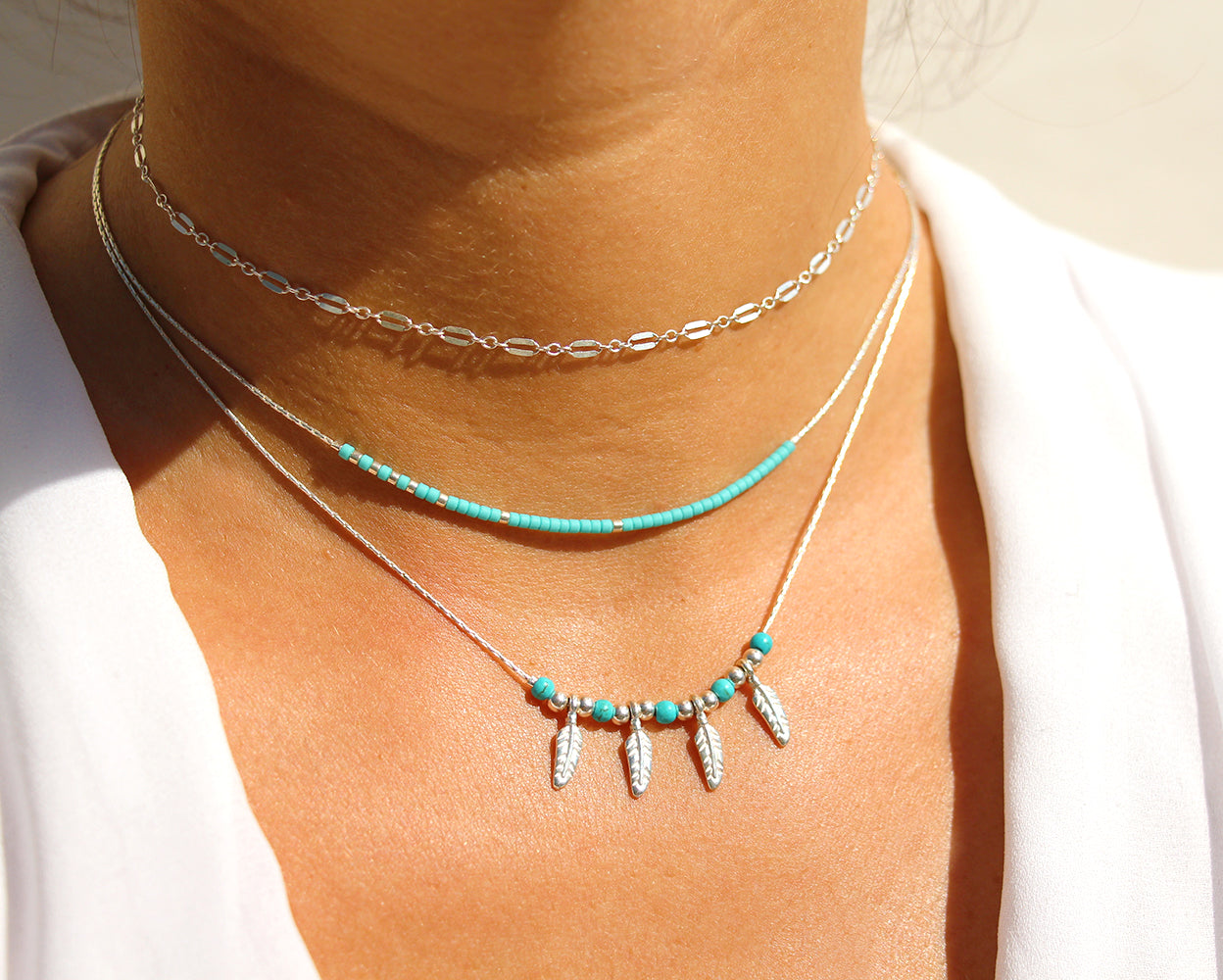 Collier Ayutthaya - Plumes - Perles pierre Turquoise - Argent 925