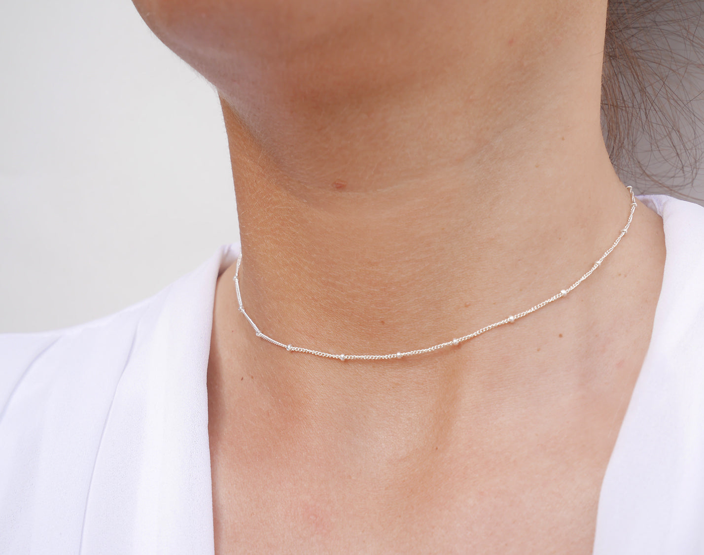 Ras du cou Satélit mini - Choker - Chaîne fine petites boules - Argent 925