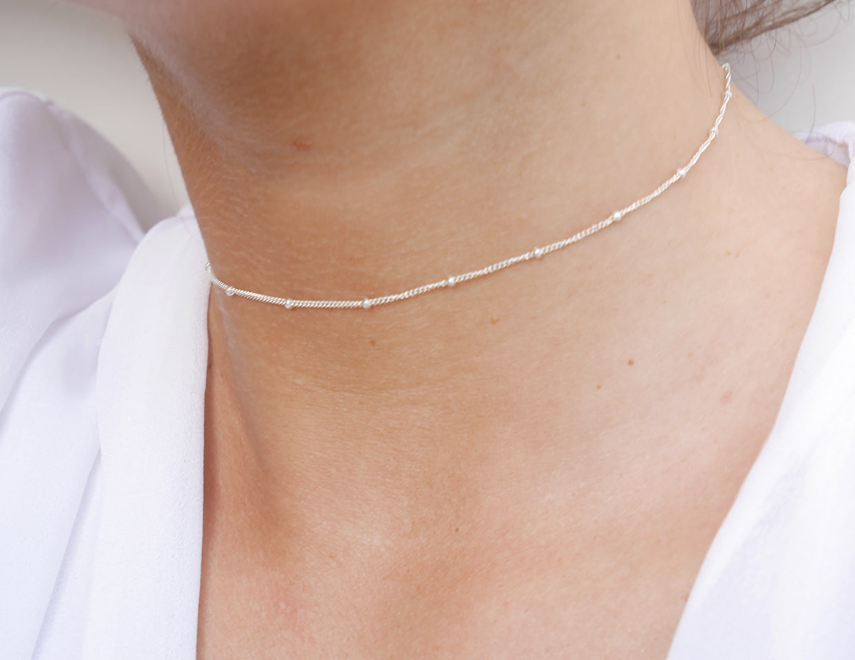 Ras du cou Satélit mini - Choker - Chaîne fine petites boules - Argent 925