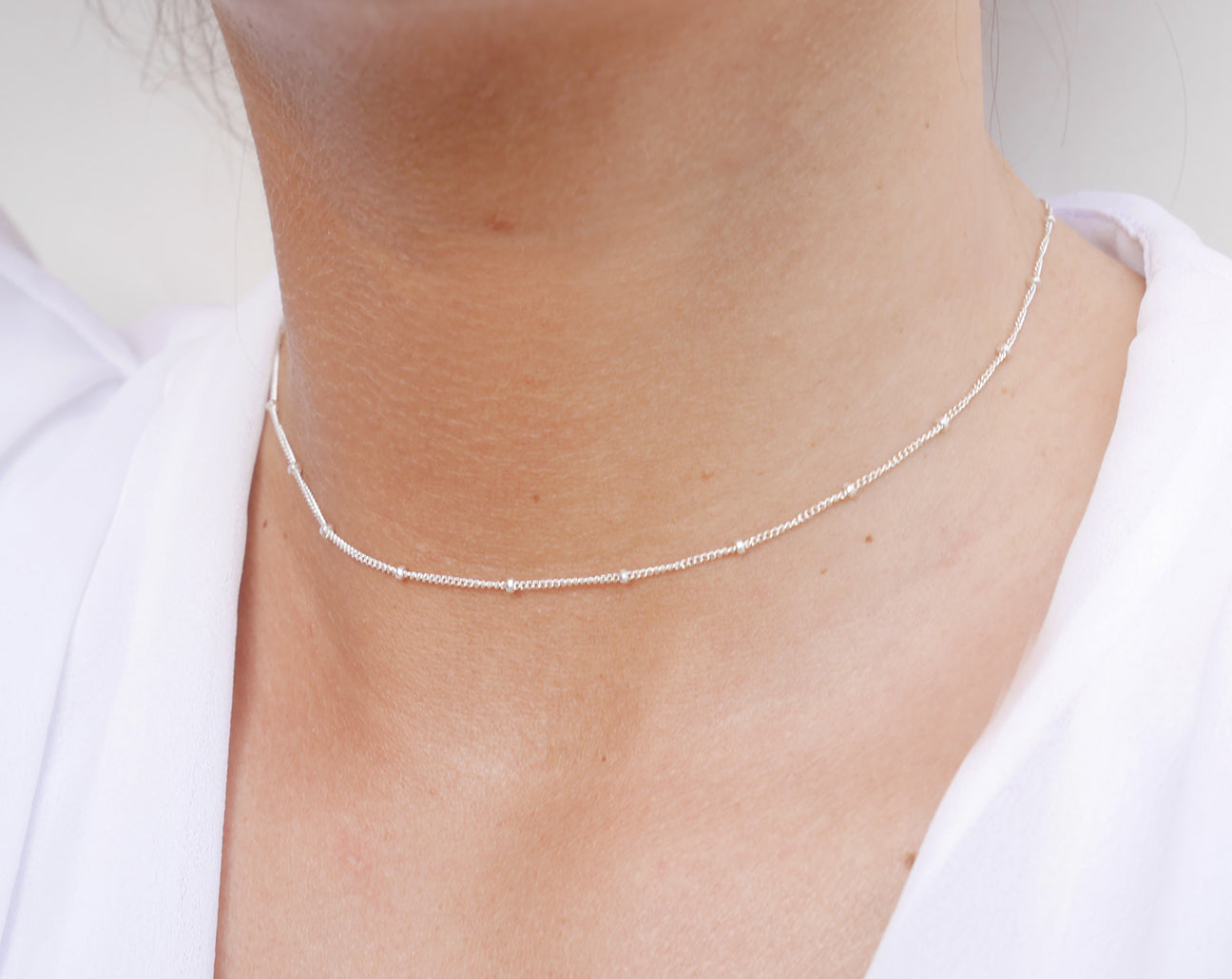 Ras du cou Satélit mini - Choker - Chaîne fine petites boules - Argent 925