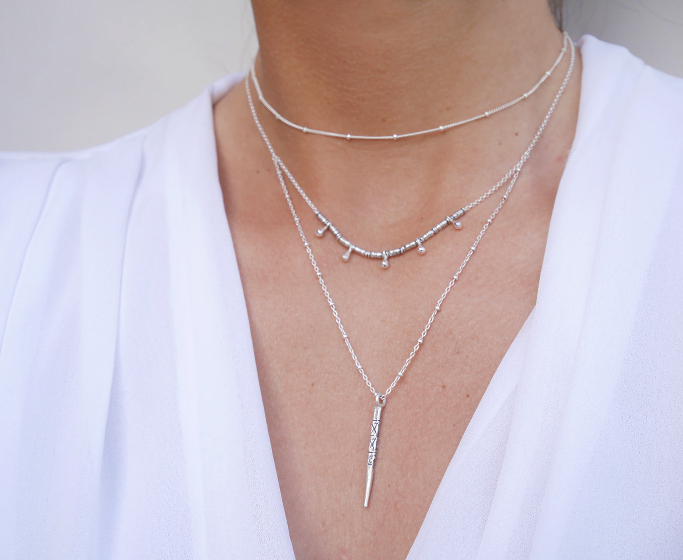 Ras du cou Satélit mini - Choker - Chaîne fine petites boules - Argent 925