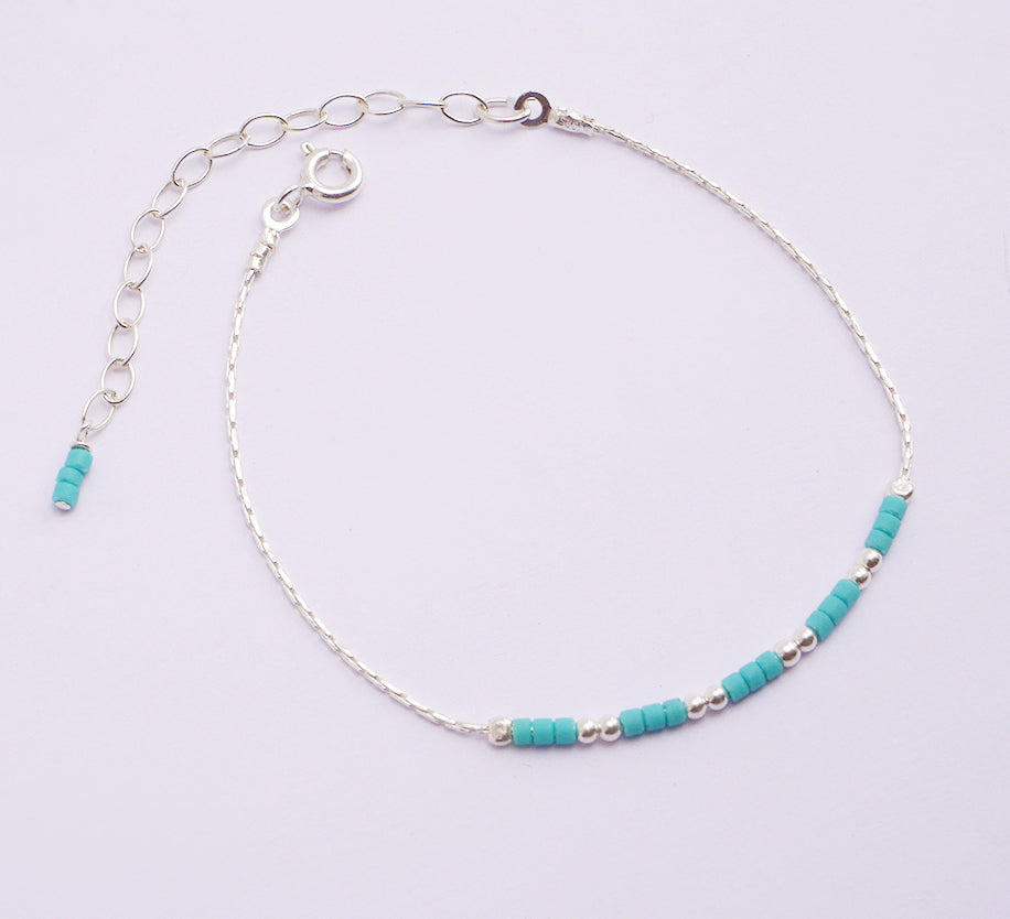 Lot de 2 Bracelets minimaliste - Chaine serpent - Perles miyuki bleu turquoise - Argent 925