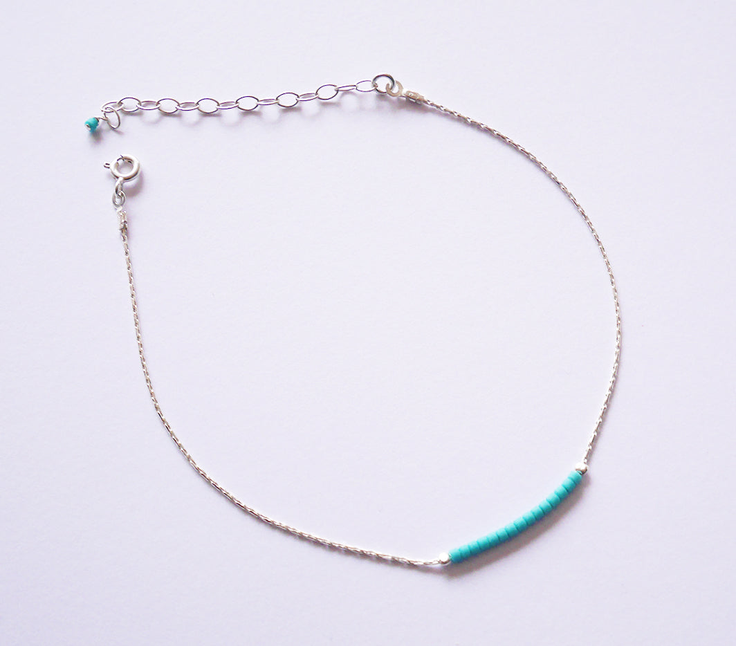 Bracelet de cheville Nymphéa - Perles turquoise - Chaîne serpent - Argent 925