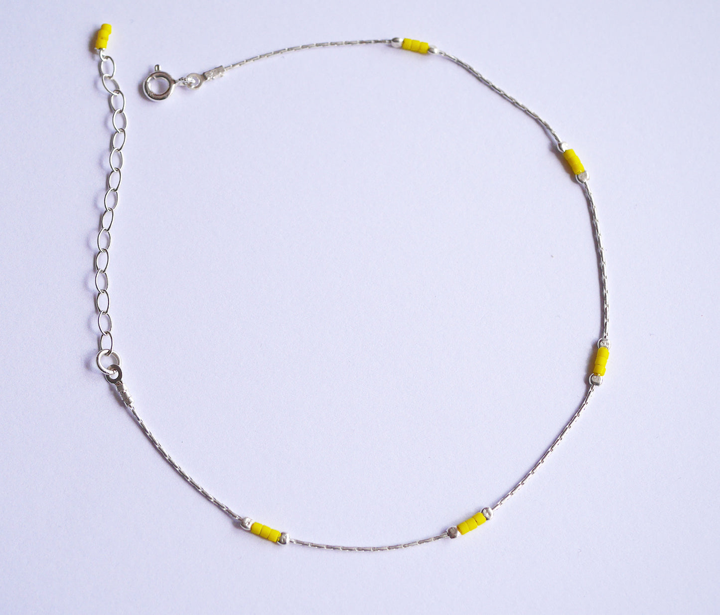 Bracelet de cheville Haryana - Perles miyuki Jaune - Chaîne serpent - Argent 925