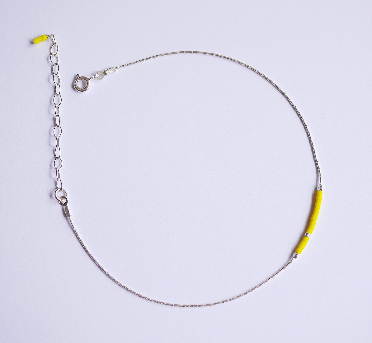 Bracelet de cheville  Nymphéa - Perles miyuki jaune - Chaîne serpent - Argent 925