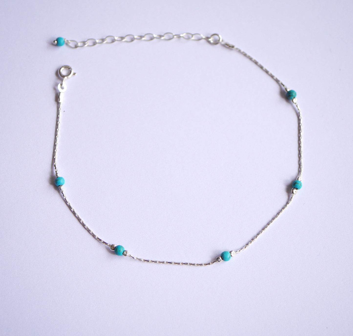 Bracelet de cheville Bloom - Perles pierre Turquoise - Chaîne serpent - Argent 925