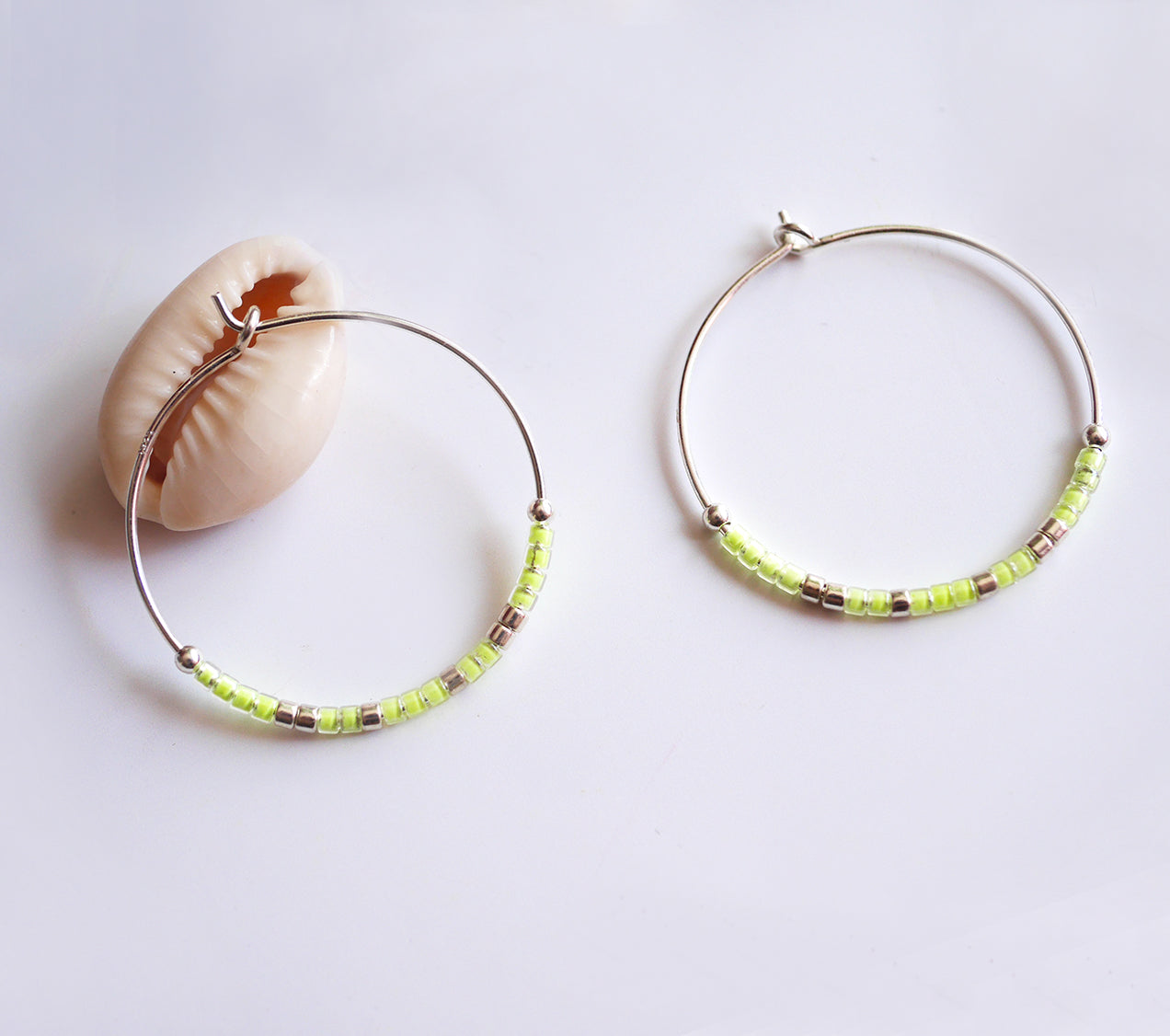 Boucles d'oreille Alysse - Créoles - Perles miyuki jaune fluo - Argent 925