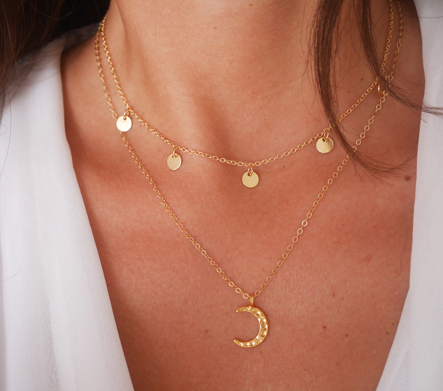 Collier Moon - Croissant de lune martelé - Plaqué Or