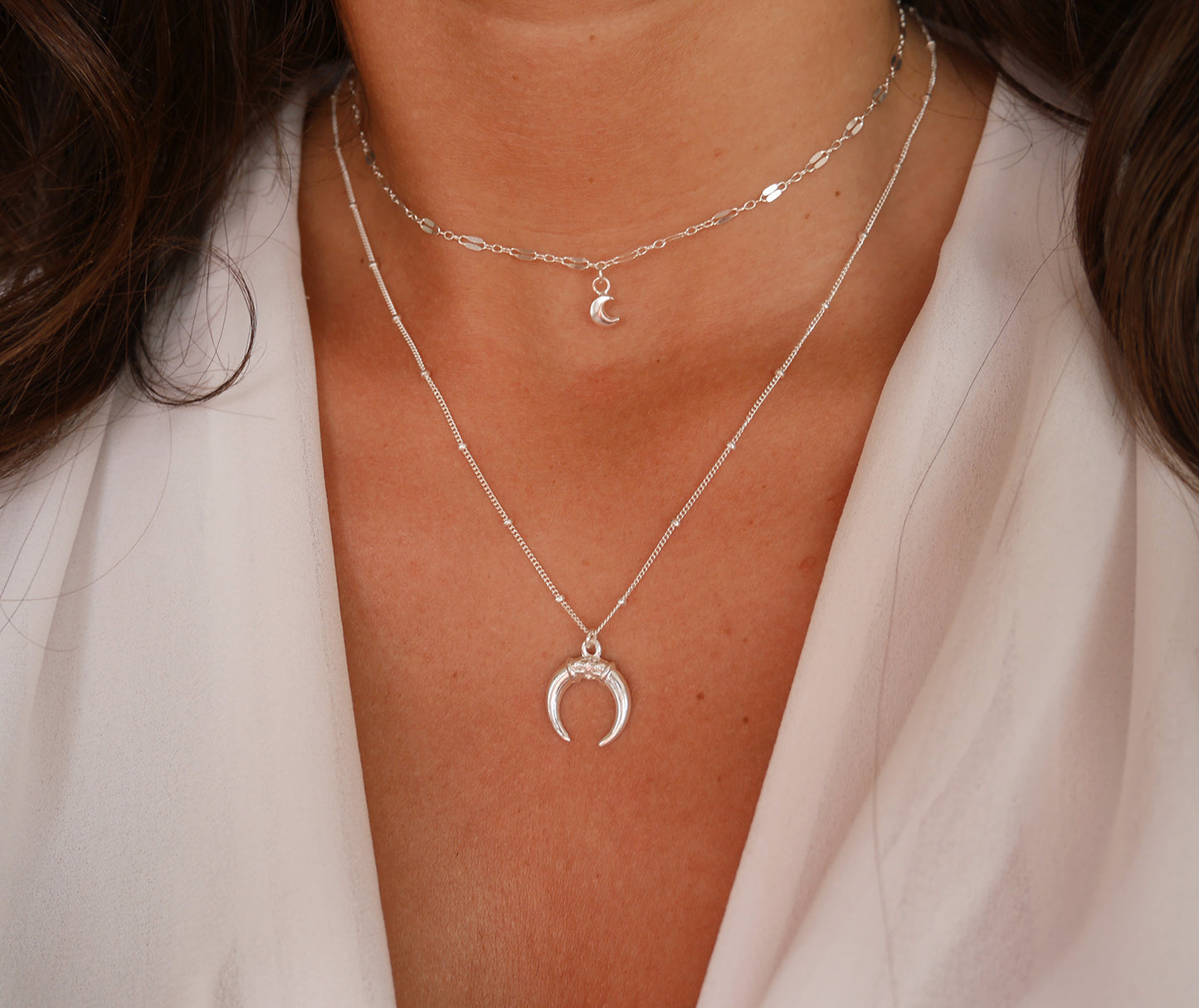 Collier Bohomoon - Croissant de lune - Chaîne satellite - Argent 925