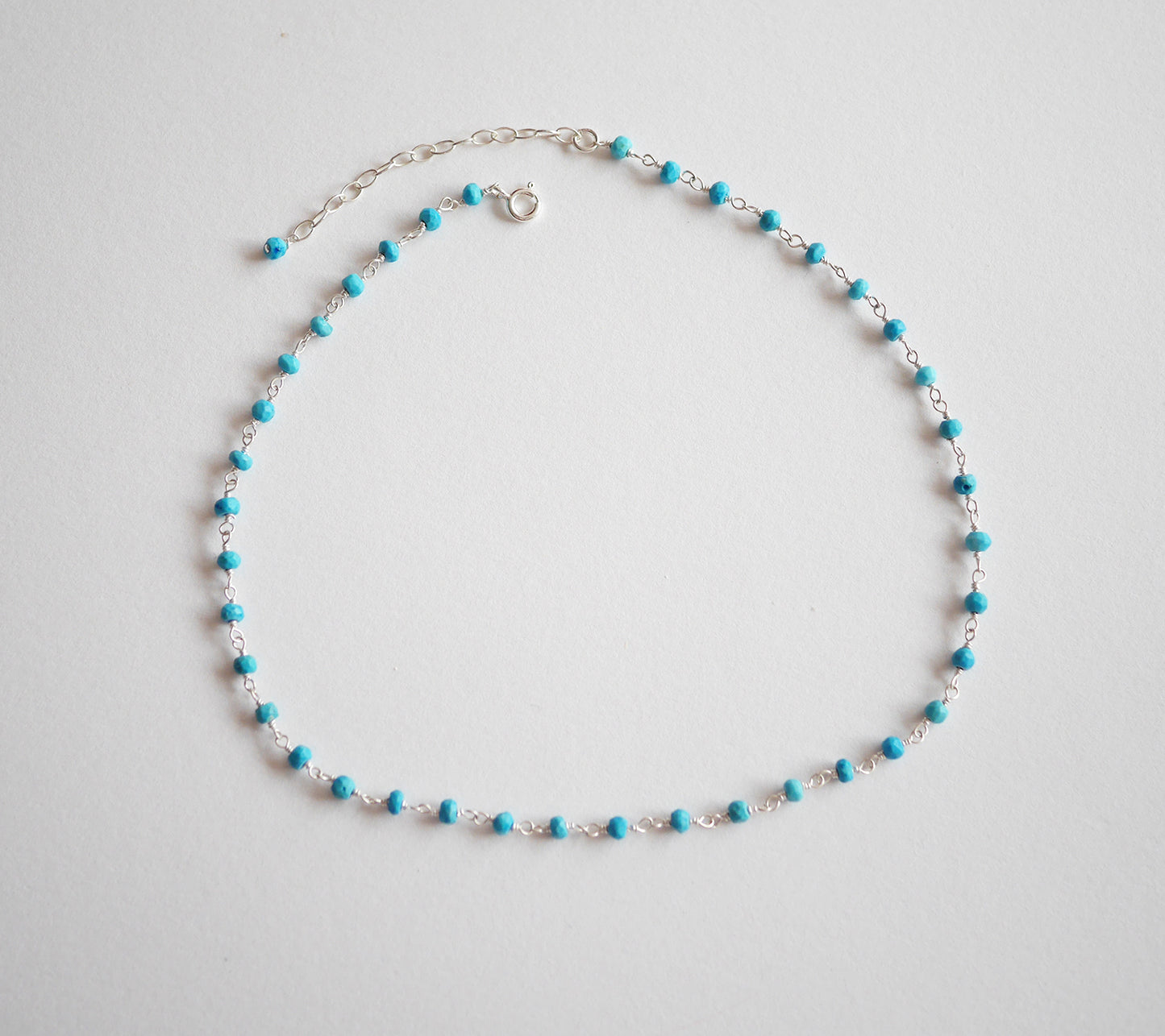 Ras du cou Bohémia - Choker - Perles pierre Turquoise - Chaîne rosaire - Argent 925